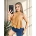 Blusa Feminina Bata Gola Alta Blusa Acabamento De Babados