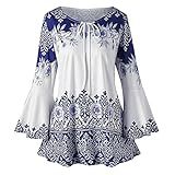 Blusa Feminina Bordada Plus Size, Túnica Com Cordão, Casual, Solta, Retrô, Roupa Boêmia, Fechadura, 2024, Azul Escuro, P