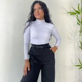 Blusa Feminina Cacharrel Manga Longa Gola Canelada Algodão
