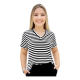 Blusa Feminina Camiseta Listrada