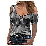 Blusa Feminina Com Ombro Vazado, Gola Redonda, Meia Manga, Casual, Estampa Xadrez, Preto, M