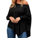 Blusa Feminina Com Ponta Kiara Manga Longa Modelo Morcego 