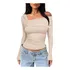 Blusa Feminina De Manga Comprida Sem Ombro, Franzida Para Sa