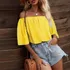 Blusa Feminina De Um Ombro, Cor Sólida, Manga De Três Quarto