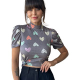 Blusa Feminina Estampada Coracoes