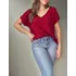 Blusa Feminina Larga Manga Curta Decote V Festa Tecido Leve