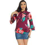 Blusa Feminina Manga 3/4 Estampada Social Linda Sku:bml16