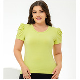 Blusa Feminina Manga Curta Com Detalhe Drapeado Gola Redonda