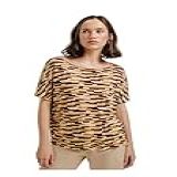 Blusa Feminina Manga Curta Estampada - Bege G