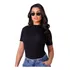 Blusa Feminina Manga Curta Gola Alta Em Malha Canelada