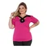 Blusa Feminina Manga Curta Plus Size Detalhe Frontal Paetê