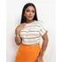 Blusa Feminina Manga Dobrada Listrada Tendência Moda Verão
