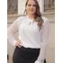 Blusa Feminina Manga Longa Em Tule Botão Gola Crepe De Seda