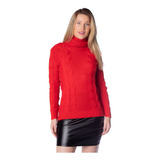 Blusa Feminina Oliveira Malhas Em Tricot Com Gola Alta Verme