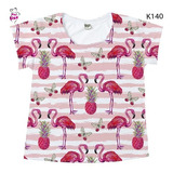 Blusa Feminina Plus Size Borboletas Flamingos Abacaxi K140