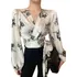 Blusa Feminina Social Cetim Elegante Floral Manga Longa 