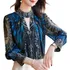 Blusa Feminina Social Manga Longa Estampas Chiffon Vintage