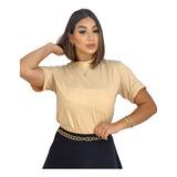 Blusa Feminina T shirt Camiseta Gola Alta Algodão Premium