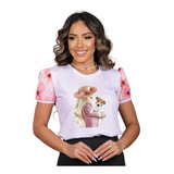 Blusa Feminina T-shirt De Luxo - Coleção Rosa E Azul