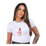Blusa Feminina T-shirt De Luxo Com Elástico Coleção Aquarela