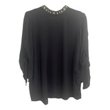 Blusa Fosca Preta Bordados E Pérolas No Decote Da H&m -tam G