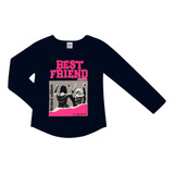Blusa Infantil Rovitex Manga Longa Best Friend Marinho