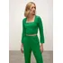 Blusa Iódice Decote Quadrado Manga Longa Com Recorte Verde