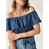 Blusa Jeans Ciganinha Feminina