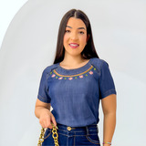 Blusa Jeans Feminina Tencel