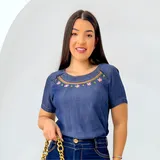 Blusa Jeans Feminina Tencel