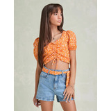 Blusa Laranja Estampada Floral