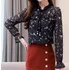 Blusa Linda Elegante Floral Print Chiffon Louise Manga Longa