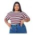 Blusa Listrada Plus Size Feminina Manga Dobrada Moda Casual