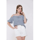 Blusa Listrada Vermelha Ombro