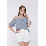 Blusa Listrada Vermelha Ombro