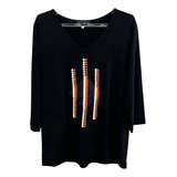 Blusa Malha Preta Bordados