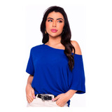 Blusa Manga Curta Basica Camisa Feminina Soltinha Gola Canoa