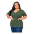 Blusa Manga Curta Decote V Plus Size Tradicional Básica Lisa
