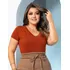 Blusa Manga Curta Gola V Com Renda