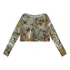 Blusa Manga Longa Cropped Estampada Com Franzido Lez A Lez