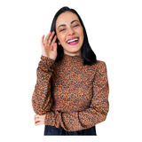 Blusa Manga Longa Princesa Estampada Animal Print Onça