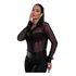 Blusa Manga Longa Social Tule Premium Botões Elegante Sexy