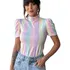 Blusa Manga Princesa Gola Alta Listras Candy Color