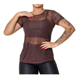 Blusa Marrom Tela Transparente
