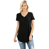 Blusa Moda Feminina Decote V Alongada Long Line Manga Curta