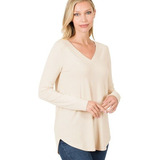 Blusa Moda Feminina Decote V Alongada Long Line Manga Longa