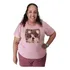 Blusa Plus Size Aplicação Estampa Cão Com Laço Tam.g6 Ao G8