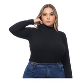 Blusa Plus Size Manga Longa Cacharrel Gola Alta Quentinha 