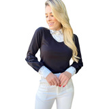 Blusa Preta Moletinho Com