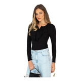 Blusa Preta Ribana Canelada